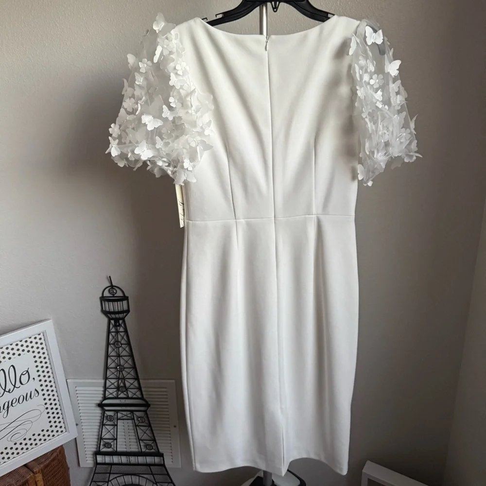 NWT ELIZA J 3d Applique Puff Sleeve Knee Length White Dress Sz 6 - Picture 13 of 13